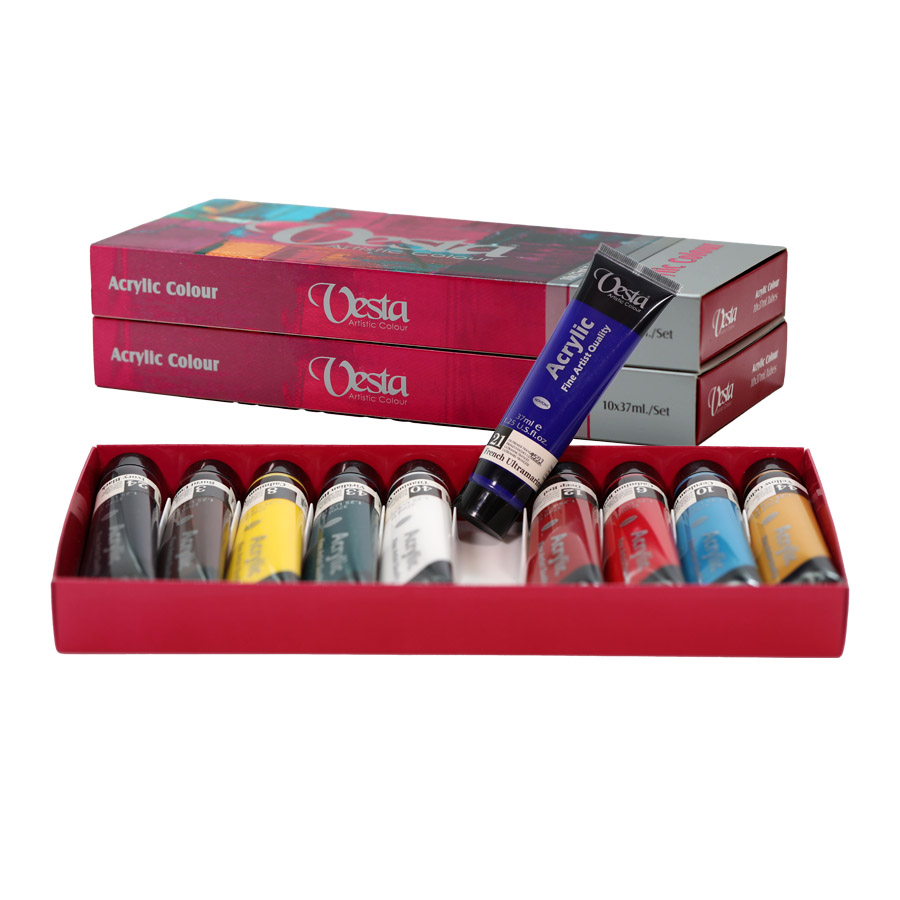Acrylic Colour Box 10x37ml Tubes (10 Colours Set)
